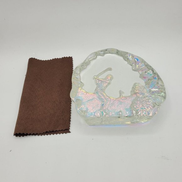 Crystal Iridescent Golf Award Trophy 5.5'' Plaque Padded Box Heavy Glass - Picture 12 of 13